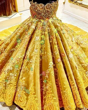 2021 Aukso Quinceanera Suknelės Pagal Užsakymą Pagaminti Kamuolys Suknelė Promenadzie Suknelė Ypatinga Proga Šalies Dėvėti Naktį, Vestidos De Quinceañera