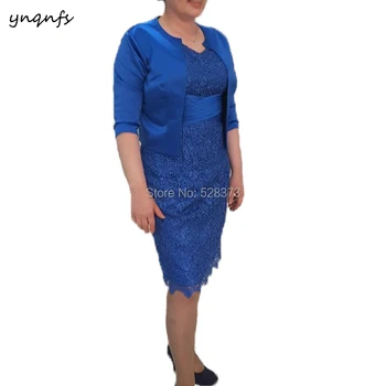 YNQNFS MD228 Elegantiškas Dviejų dalių Motina Oblubienicy Nėrinių Suknelės Komplektai su Bolero Striukė Vestuvių Svečių Dėvėti Šalis Suknelė 2019