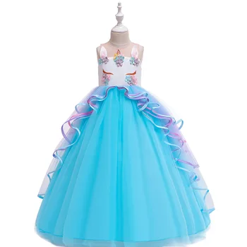 2019 Didelis Vaikų Ilga Suknelė Spalvinga Akių Pyragas Pettiskirt Vienaragis Princesė Dress Festivalis Veiklos Suknelė