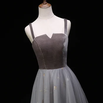 2020 Sidabro Pilkos Vakaro Suknelės Ilgai Prom Dresses Aukštos Kokybės Klostes Tiulio su Aukso Siuvinėjimai