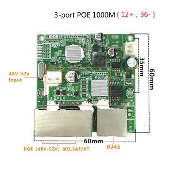 3-port poe Gigabit switch module 48V2A 96w-144w 3 port 10/100/1000M susisiekti uosto mini switch module PCBA Plokštė RJ45 POE