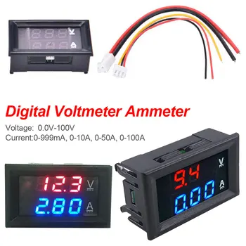 DC 100V 10A Voltmeter Ammeter Mėlyna + Raudona LED Amp Dual Digital Ammeter Voltmeter Gabaritas Profesinės