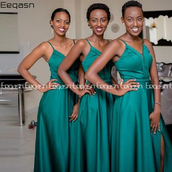Green Satino Bridesmaid Suknelę, Vestuvių 2020 Ilgai, V Kaklo Vestuvių Svečių Suknelė Oficialus Moterų Plius Dydis Pagal 50