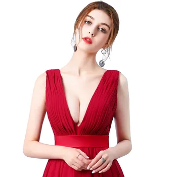 Ladybeauty 2018 Ilgą vakarinę Suknelę Vneck teismas traukinio plius dydis rankovių vestuves oficialų suknelė Šifono vakaro suknelės