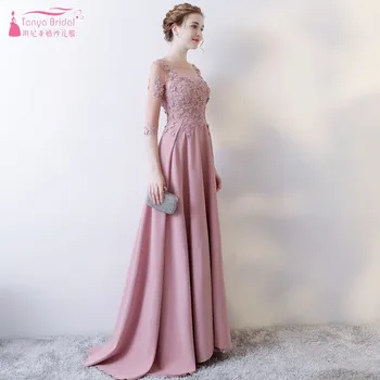 Linija Ilgai Rožinė Bridesmaid, Suknelės Nėriniai Appliques Oficialias Vestuves Suknelė vestidos dama de garbės svečias Suknelė JQ146