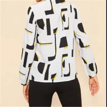 Madinga Moterų drabužiai Geometrijos atsitiktinis ilgomis Rankovėmis Palaidinė Poliesteris puloveris Ponios Lankas Marškinėliai vienos vienetų