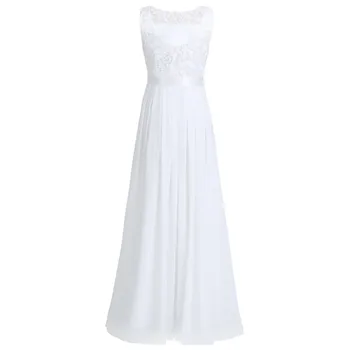 Moterų Bridesmaid, Suknelės Visas Ilgis Rankovių Nėrinių Aplikacija U atgal Aukšto juosmens Šifono Ilgai Vestuves Oficialų Suknelė