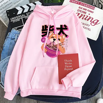 Naujas kpop pailgino hoodie animacinių filmų kawaii Shiba Inu ramen spausdintą modelio jaunimo gobtuvu megztinis streetwear moterų drabužiai