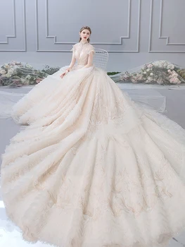 Seksualus Brangioji Nėrinių Kamuolys Suknelė Vestuvių Suknelės 2020 Aplikacijos Puošnios Gėlės Koplyčia Traukinys Nuotakos Suknelė Vestido De Noiva