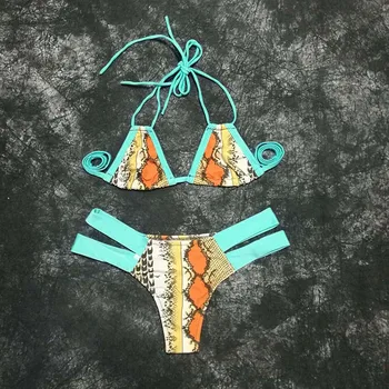 Sexy Vasaros 2018 Naujas bikini nustatyti moterų žalia gyvatė spausdinti maudymosi maudymosi kostiumėlis Mažai palaukti, Tuščiaviduriai iš Kratinys Paplūdimio Monokini 2vnt
