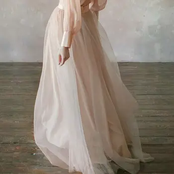 Vestidos de noiva Boho Vestuvių Suknelė ilgomis Rankovėmis Linijos, Šampanas Tiulio Princesė Nuotaka Suknelę, Dviejų dalių Vestuvių Suknelė 2020 m.
