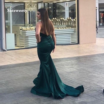 V-kaklo Plus Size Vakaro Suknelės Spagečiai Dirželiai Mermaid Stiliaus Tamsiai Žalia Oficialią Šalies Chalatai 2020 vakarinę Suknelę Valymo Traukinio