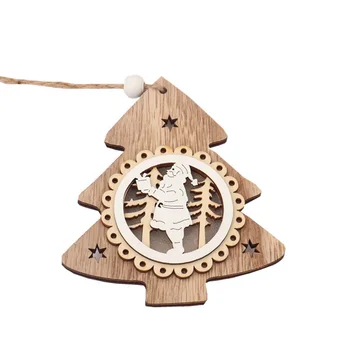NE Kalėdų Mediniai Ornamentu LED Šviesos Pentagram Namas Varpo Formos ažūrinės figūrinių Šviesos Lempos Kabo Virvė Pakabukas Apdaila
