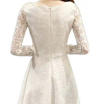 Suknelė Rudenį, Vasarą 2020 Naujų korėjos Stiliaus Plonas Lieknėjimo Nėriniai Moterų ilgomis Rankovėmis Bazės moterų moteris, balta