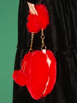 Youmeng mergina universalinėje parduotuvėje meilės maišas imitacija triušio plaukų rankinėje cute girl Pliušinis universalus, raudona, juoda ir balta