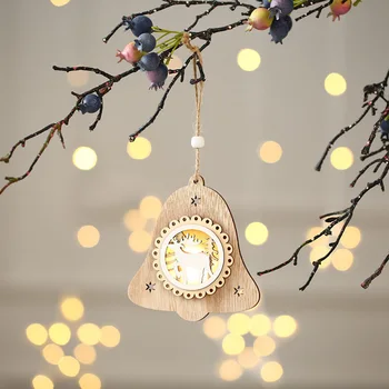 NE Kalėdų Mediniai Ornamentu LED Šviesos Pentagram Namas Varpo Formos ažūrinės figūrinių Šviesos Lempos Kabo Virvė Pakabukas Apdaila
