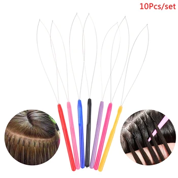 10vnt Micro Žiedai Linijos Priemonė Linijos Threader Traukiant Adatą Naudoti Su Plaukų Tiekėjas Ir Karoliukai Plaukų Pratęsimo Įrankiai
