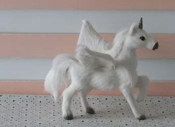 16x15cm baltas vienaragis arklys su sparnais, modelio žaislas polietileno&kailiai, Dervos, rankdarbių,rekvizitas, dovanų dekoravimas A527