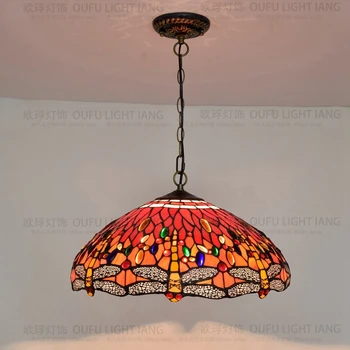 18inch Europos Tiffany Raudonas Laumžirgis spalva tamsintas stiklas, pakabukas šviesos kambarį valgomasis Sustabdytas Luminaire110-240V