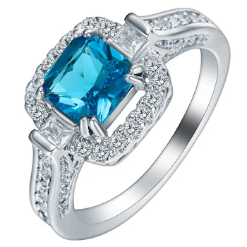 2016 didelis dangus mėlynas kvadratas kristalų pažadas Žiedai naujų papuošalų Prabanga Kubinis Cirkonis cirkonis moterims Vestuvinis Žiedas