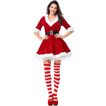 2018 Naujų Kalėdinių Kostiumų Suaugusių Moterų Gobtuvu Kalėdų Suknelė Sexy V Kaklo Raudona Fancy Dress Tutu Akių Kalėdų Drabužius