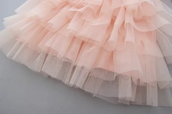 2018 Naujų Mergaičių Nėrinių Suknelė Pakopų Tiulio ilgomis Rankovėmis Princesė Kostiumai Vestuves Vaikų Drabužius Su Diržai Big V atgal