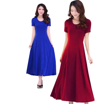 2019 m. vasarą naujųjų Slim suknelė trumpomis rankovėmis didelio dydžio modalinis ilgą suknelę, O kaklo vientisos spalvos elastingumą suknelė Moterims