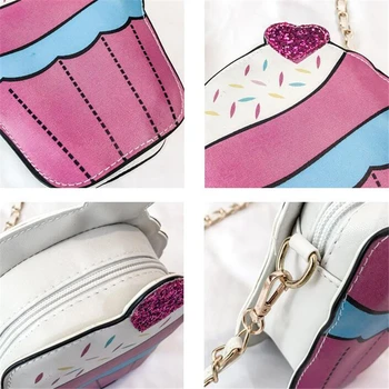 2019 Naujas Moterų maišelį mielas Ledų Cupcake Mini pečių krepšiai, merginos sankabos maišas Pu Odos Grandinės 3D Crossbody messenger bag rankinė