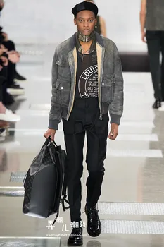 2019 Nauji vyriški drabužiai Plaukų Stilistas GD Mados Modelis rodo, daug kišenių atsitiktinis kelnės plius dydis kostiumai 27-46