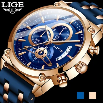 2020 LIGE Naujas Mėlyna Mados Vyrai Laikrodžiai Top Brand Prabangių Laikrodžių Vyrams Silikoninis Vandeniui Sporto Kvarcinis Laikrodis Relogio Masculino+Box