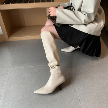 2020 m. žiemos nauji moteriški bateliai pažymėjo tne stiletto odiniai batai in mados stilius paprastas knee-high batai plisuotos batai
