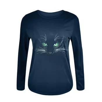 2020 Mados Moterų Atspausdintas T-Shirt Atsitiktinis Palaidų Plius Dydžio Katė Spausdinti Pavasarį ir Rudenį Long Sleeve T-Shirt Streetwear Viršūnės