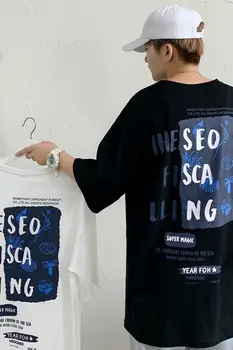 2020 metų Vasaros Naujas Jaunimo Populiarus Vyrų korėjos Abėcėlės Spausdinimo Prarasti Penkių taškų Rankovėmis T-shirt Mados Atsitiktinis Apvalios Kaklo Megztinis