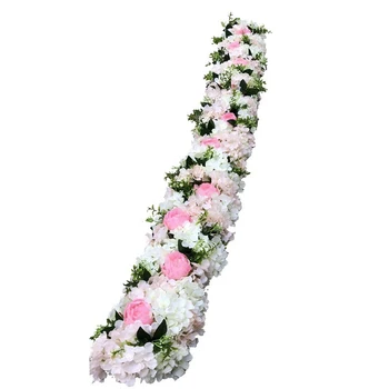 2m dirbtinių gėlių eilės runner dekoro šalis vestuvių fonas geležies arka stovi kelių švino rožė, bijūnas netikrą gėlių dekoracija