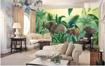 3d tapetai pasirinktinius nuotraukų Tropinių augalų kokoso medžio gyvūnų dramblys kraštovaizdžio kambario 3d sienų freskomis tapetai, sienų ir 3 d