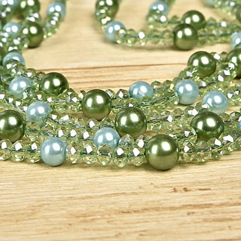 5 eilučių mėlyna dydis gaminti moteriško tualeto reikmenis granulių ir Žalios granulės perlas yra daug Stiklo kristalų ir Sintezės perlamutro sluoksnio, karoliai, paprasta