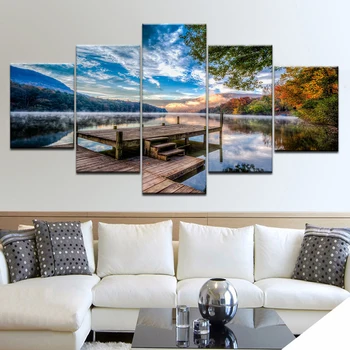 5 Skydelis HD Spausdinti Ežero Kraštovaizdžio Miškų Dangaus Kalnų siena plakatų spausdinimas ant drobės tapybos namų kambarį apdaila