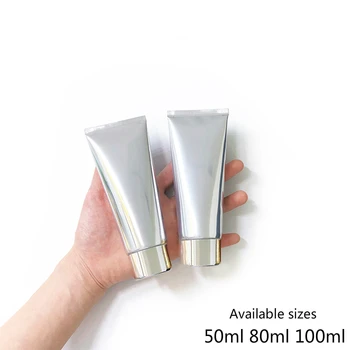 50ml 80ml 100ml Aliuminio Plastiko Išspausti Butelis Tuščias Silver Soft Tube Makiažo Kremas Losjonas Talpykla Blizgesio Nemokamas Pristatymas