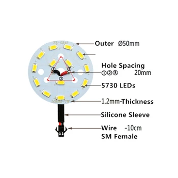 5vnt SMD 5730 7W 50mm Baltos spalvos Šviesos diodų (LED) Apšvietimo Valdybos Pannel Šaltinis Karoliukai Aliuminio Pagrindo Plokštė Su SM Moterų Plug