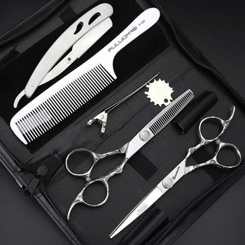 6 colių sidabro ir juodos spalvos profesionali plaukų clipper 440c Japonijos plieno butas žirklės cut nustatyti, juodos & skustuvas