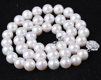 8-9MM Natūralios Baltos spalvos Gėlavandenių Dirbtiniu būdu išaugintų Perlų Nearround karoliukai moterų mados grandinės karoliai aukštos klasės juvelyrikos priėmimo 18inch BV46