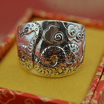 999 sterlingas sidabro papuošalai žiedas zodiako gyvatė vyras mesti valdinga pločio žiedas bauda sidabro žiedas