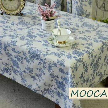 Amerikietiško stiliaus medvilnės, lino staltiesė kaimiškas mėlyna gėlė staltiesė