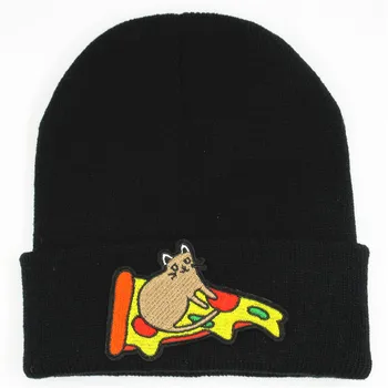 Animacinių filmų pica siuvinėjimo Tirštėti megzti skrybėlę žiemą šiltą kepurę Skullies bžūp beanie skrybėlių už vaikas vyrai moterys 107