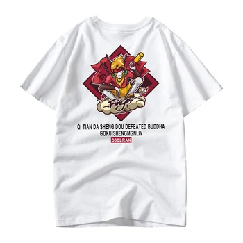 Anime Stiliaus Kinijos Gokas T-shirt Vyrai Laisvus Drabužius, Medvilnės Grafinis Spausdinti marškinėliai Juodos spalvos trumpomis Rankovėmis Negabaritinių Marškinėliai