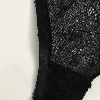 Apatinis trikotažas Naujas ponios nėriniai kabinti ant kaklo apatinis trikotažas, plius dydis liemenėlė + diržas kostiumas juodas seksualus, patogus, seksualus apatiniai kostiumas F04