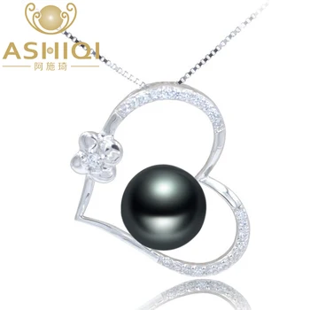 ASHIQI 925 sterlingas sidabro Širdies pakabukas karoliai Natūralių gėlavandenių perlų vėrinį Natūralių perlų papuošalai Naujas