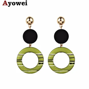 Ayowei paprasta stiliaus dizaino akrilo žalia asmenybės juostele tuščiaviduriai ilgi auskarai žavesio verslo dovanos, moterų modelių je1200A