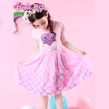 Barbie princesė vaikų drabužiai mergina dress vasaros undinė akių sijonas vaikų suknelė spausdinti mados drabužiai