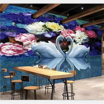 Beibehang Tapetai užsakymą didelės apimties svetainė, miegamasis aliejaus tapybai dažytos swan fono sienos dekoratyvinis dažymas